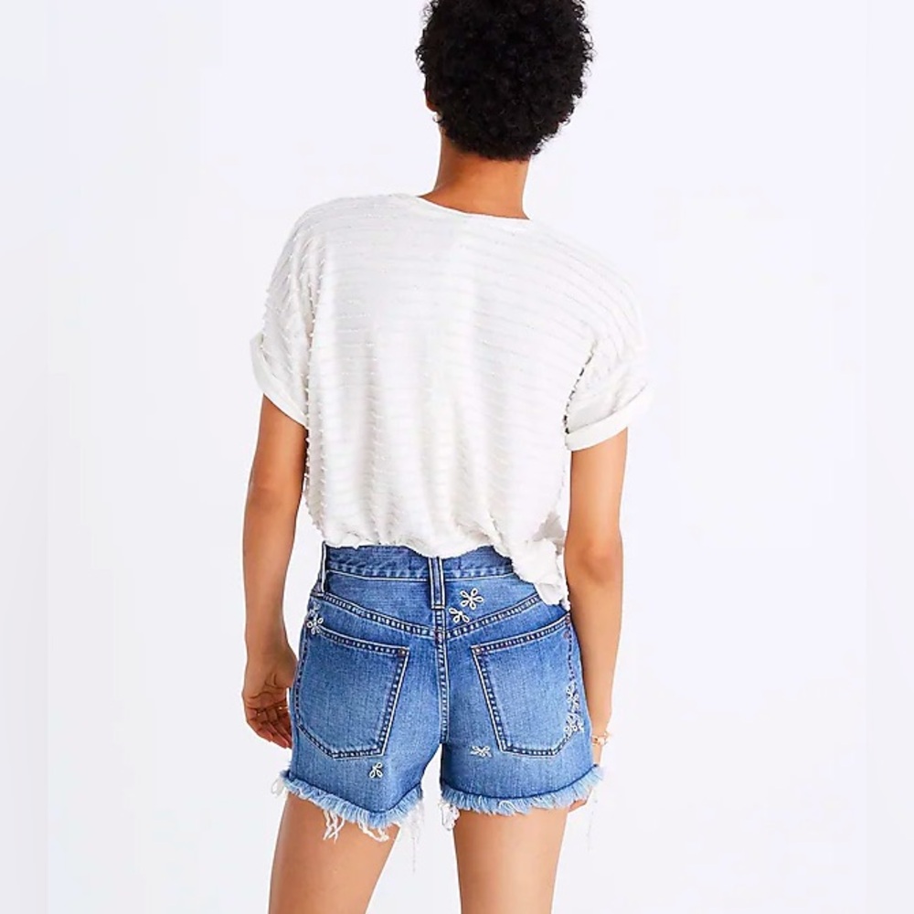 MADEWELL Size 28 The Perfect Jean Shorts: Daisy Embroidered Cut-Off Denim EUC